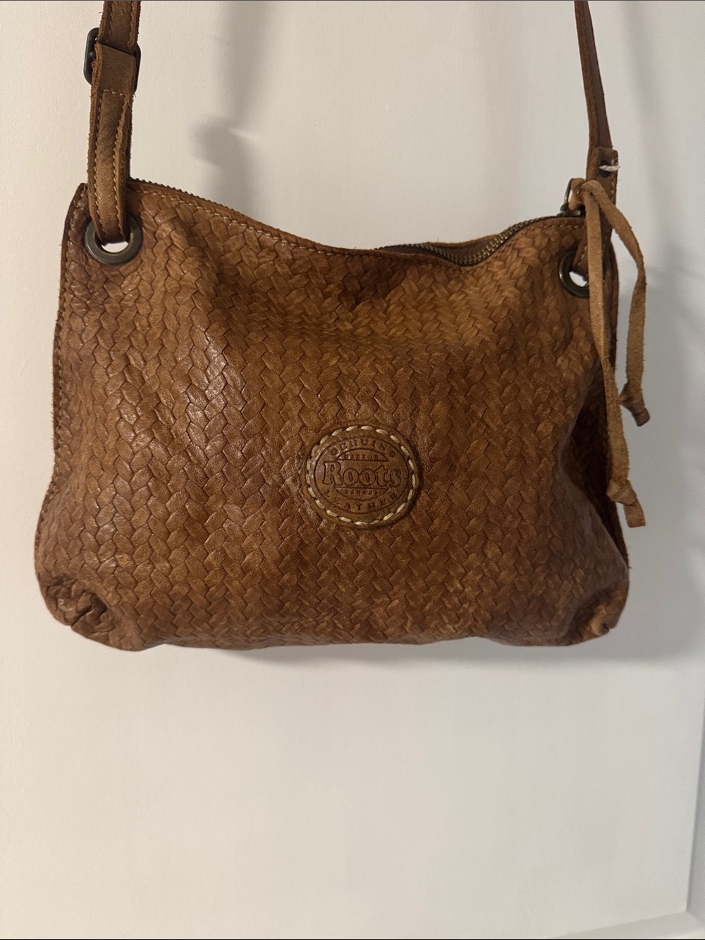 Vintage Roots Brown Woven Genuine Leather Crossbody Bag
